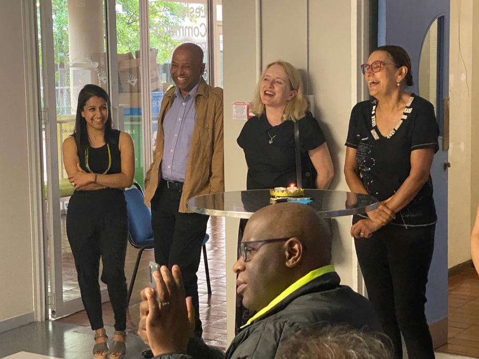 Colleagues and friends laughing at the Imbizo Yethu launch