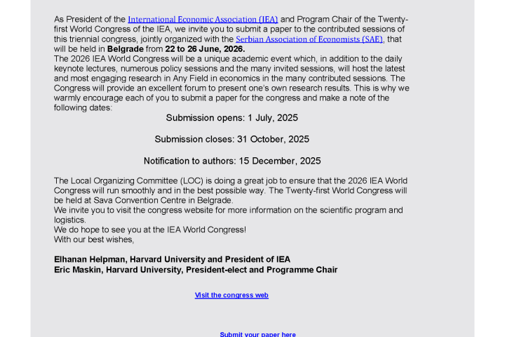 IEA World Congress 2026, Belgrade | Call for papers