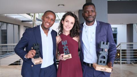 UCT’s student entrepreneurs pulled out all the stops during the final round of the Entrepreneurship Intervarsity Competition last week. Pictured here from left to right are Asonele Gevenga, Nicoline Kriek and Matimba Mabonda.