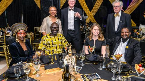 Former resident of Leo Marquard Hall Malco Titley (back row, centre) transported the audience back to the 1970s during the residence’s 50th anniversary celebrations.