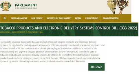 Tobacco products and electronic delivery systems bill info