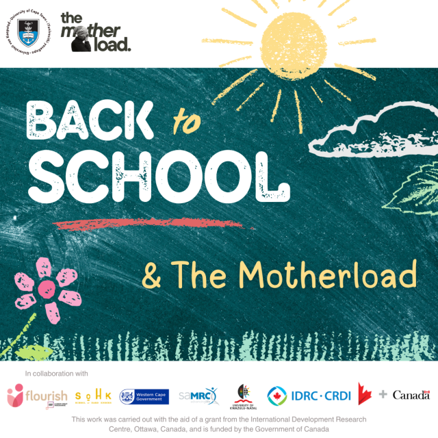 Illustration with black board and chalk drawings. Headline reads "Back to school & The Motherload"