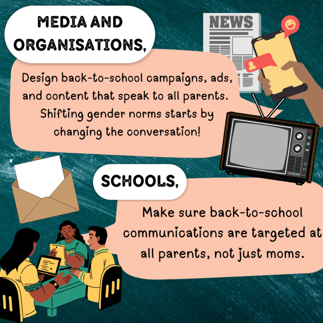 Illustration of journalists. Speech bubble reading: "Media and organisations, design back-to-school campaigns..."