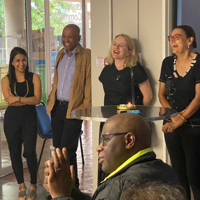 Colleagues and friends laughing at the Imbizo Yethu launch