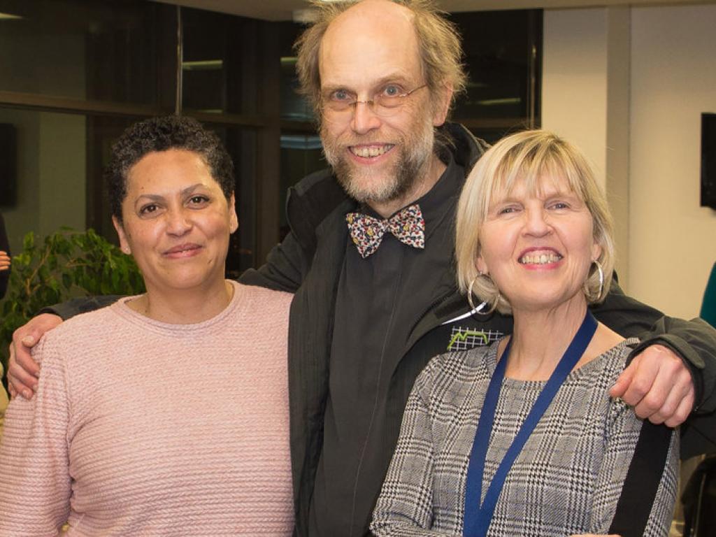 Celebrating DataFirst’s 21st birthday are Prof Martin Wittenberg (centre); Lynn Woolfrey, DataFirst’s manager (right); and Alison Siljeur (left), office and web administrator.