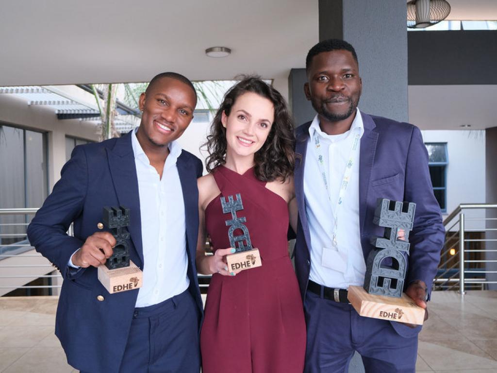 UCT’s student entrepreneurs pulled out all the stops during the final round of the Entrepreneurship Intervarsity Competition last week. Pictured here from left to right are Asonele Gevenga, Nicoline Kriek and Matimba Mabonda.