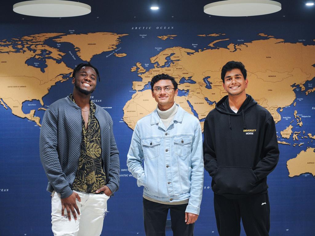 Three quarters of the winning team (from left): Praise Jaravani, Muhaimin Khan and Anson Vattakunnel. Alé Pouroullis was not able to attend.