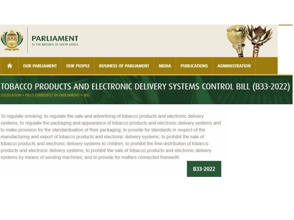 Tobacco products and electronic delivery systems bill info
