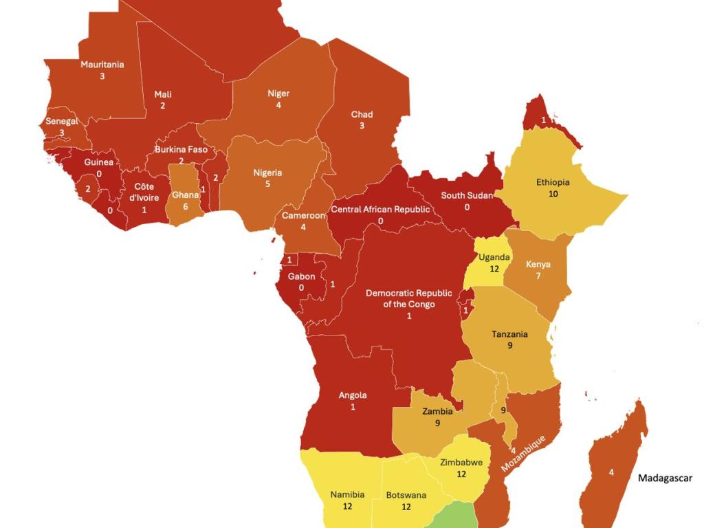 Number of times information on cigarette prices has been collected in each WHO-AFRO country